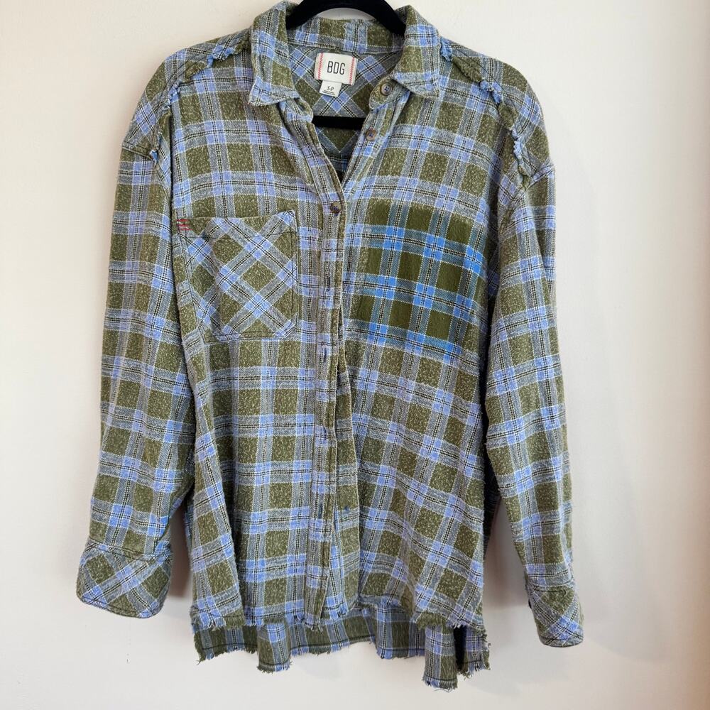 BDG Flannel Shirt Top Blue Green Plaid Women's Sz S